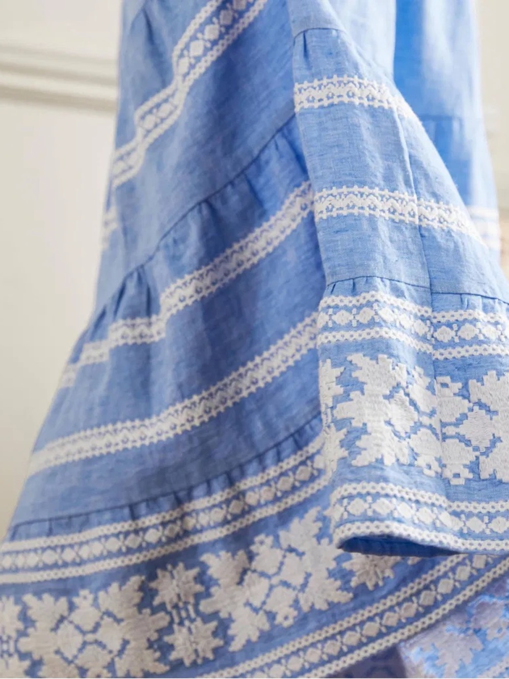 Boden Blue Linen Embroidered V-Neck Midi Dress - Picture 4 of 10